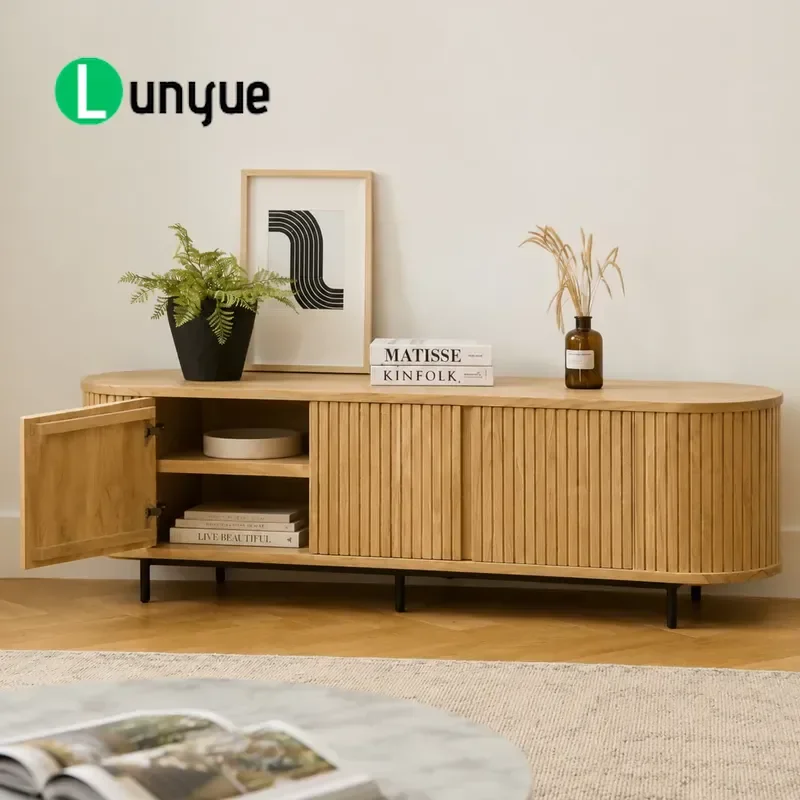 Luxury Modern European Teak Side Cabinet Hand-Woven Door Wooden Storage for Living Room Hotel Furniture Self-Service Design