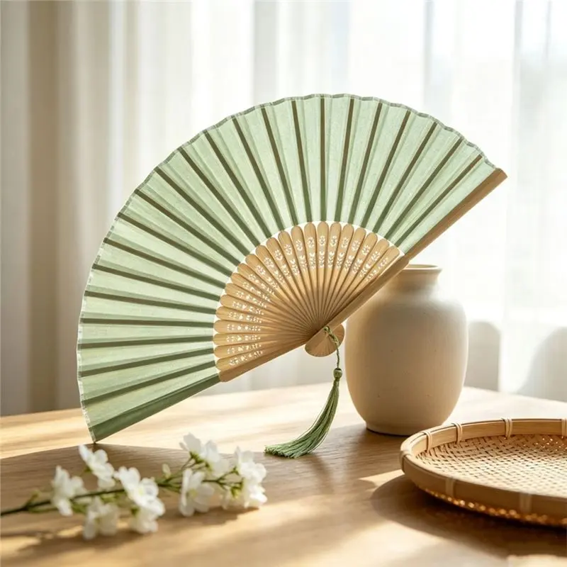 ABAE-Green Fans 30 Set For Guests Bulk, Handmade Folding Handheld Fans For DIY Wedding Banquet Bridal Shower Party