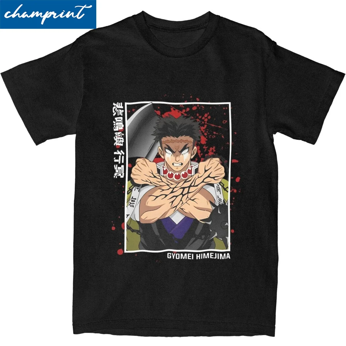 Novelty Demon Slayer Gyomei Himejima Anime T-Shirt Unisex 100%Cotton Short Sleeve O-neck Summer Clothing