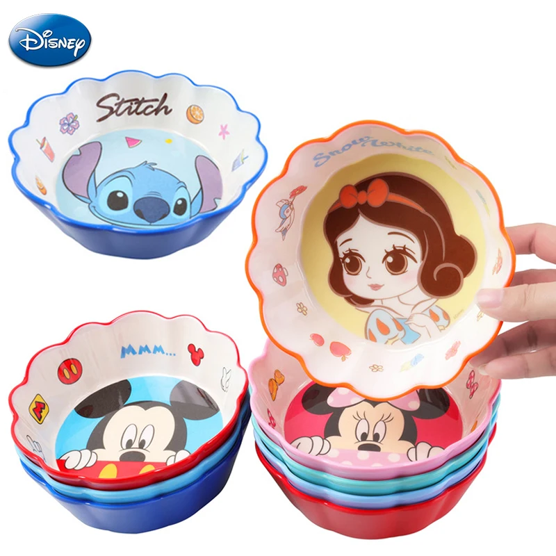 

Disney Stitch Mickey Minnie Mouse Cartoon Rice Bowl Dinner Plate Dessert Dish Plate Lace Fruit Salad Soup Bowl Kids Tableware