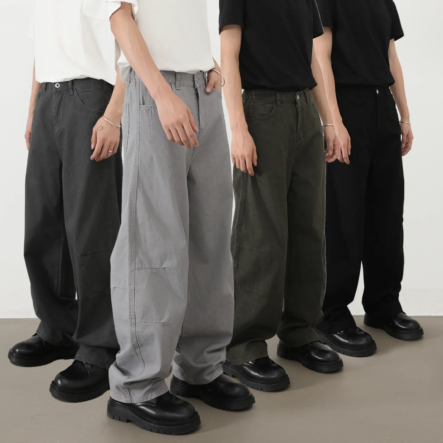 

American Vibe Men's Jeans Casual High Street Knife Waisand Cotton Straight Leg Long Pants Youth Faion Loose Fit Jeans