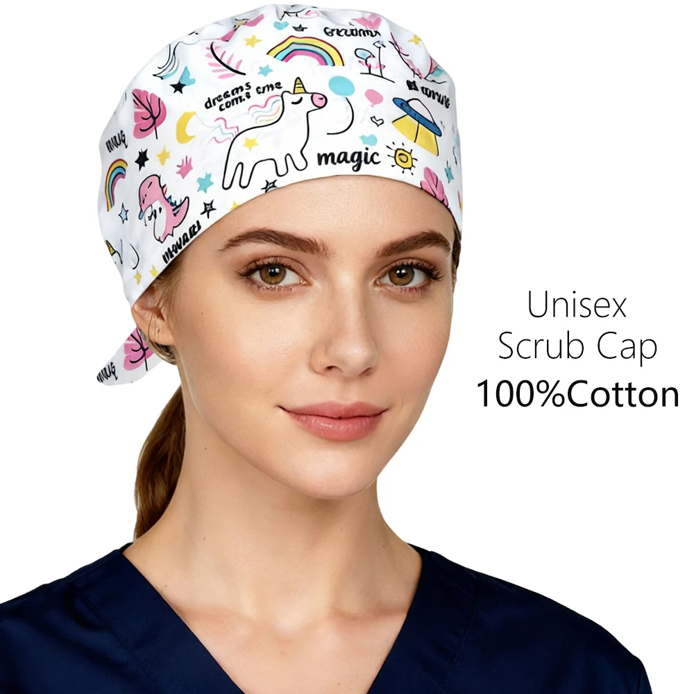 

New Beauty Salon Working Hat Adjustable Woman Man Nursing Scrub Cap 100% Cotton Medical Hospital Nurse Dentist Surgical Caps