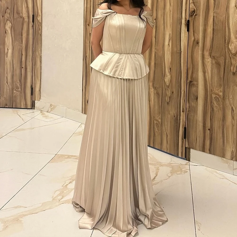 

Customized A-line Evening Dresses Floor-length Off The Shoulder Sleeveless Prom Gown Simple Fashion Draped Backless Party Gown