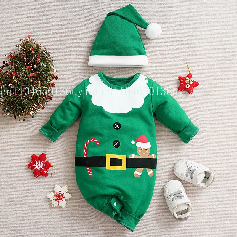 

Autumn and Spring Christmas Festival Party Baby Romper Toddler Jumpsuit Gift a Hat Cartoon Soft Trendy Comfortable Round Neck