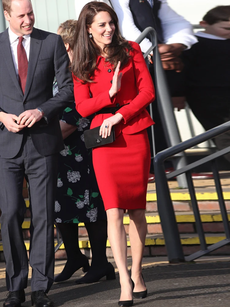 Imagem -04 - Conjunto de Jaqueta e Meia Saia Princesa Kate para Mulheres Tops e Lápis Conjunto de Festa Peças de Alta Qualidade Moda Primavera e Outono Novo