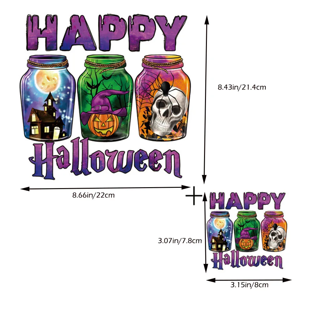 5Set Halloween Opstrijkpatronen Hoodies Zwart Geel Herfst Applicaties Elf Pompoen Ghost Patroon DIY Decals Warmteoverdracht Stickers