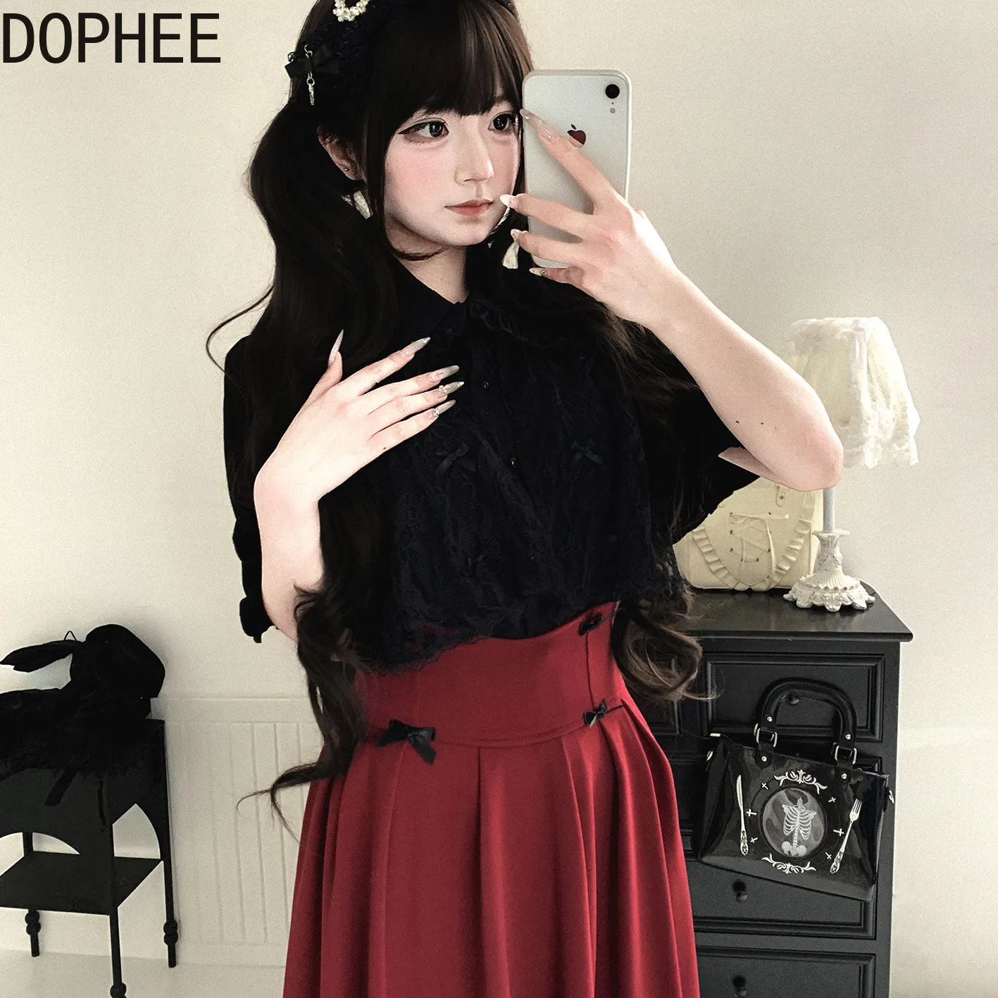 Japanese Eleagnt Lace Cape Short Sleeve Shirts New Spring Summer Turn-down Collar Cardigans Top Single-breasted Cute Lolita Tops