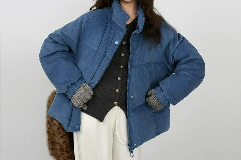 

Premium Corduroy Cotton Jacket Stand Collar Down Winter New Short Coat Puffer Jacket Thickened 2025 New Model