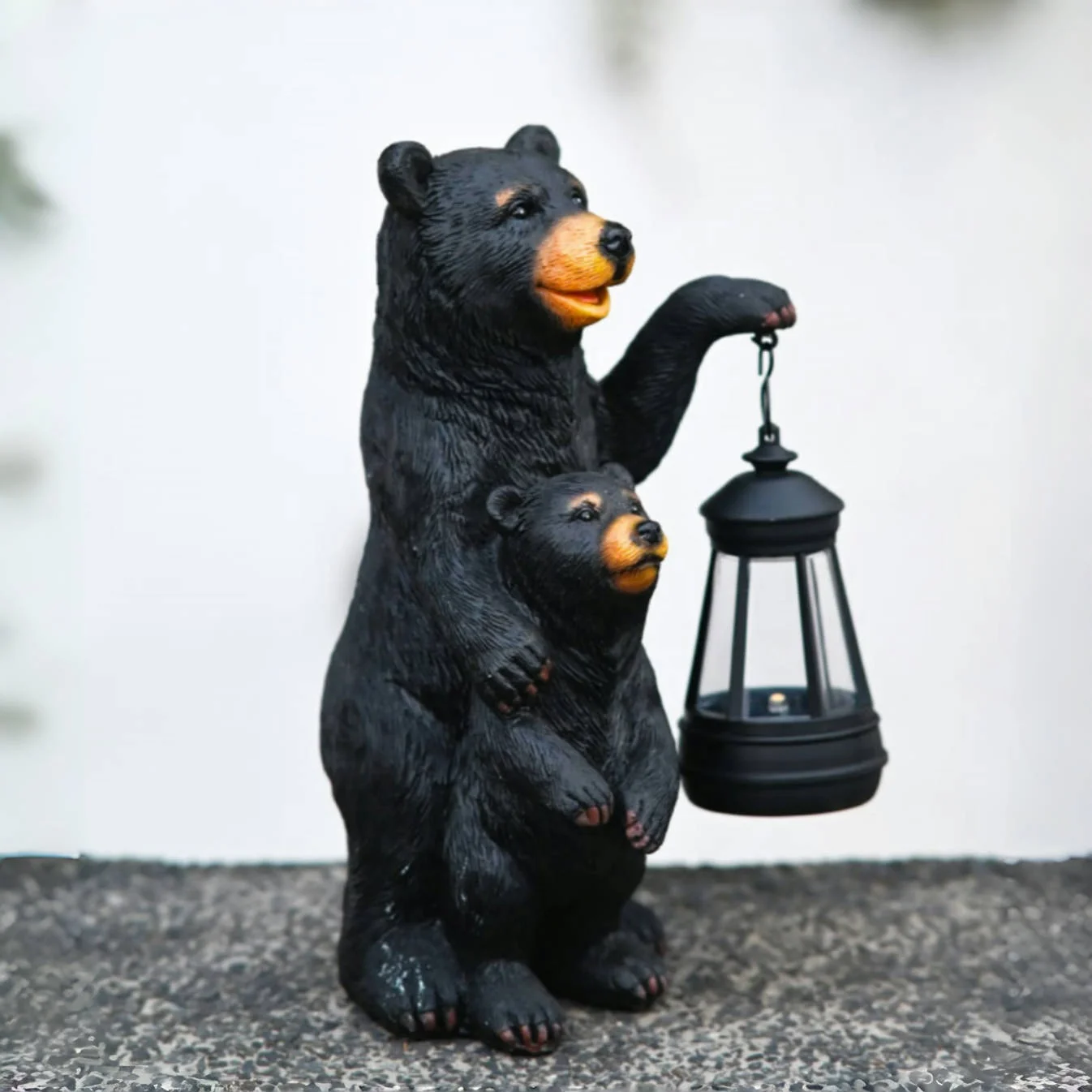Outdoor Garden Solar Statue Light, Garden Bear Statue with Solar Lantern, Outdoor Black Bear Mother and Son Lantern Decoration Statue Light, for Patio Yard Lawn Home Ornaments Decor