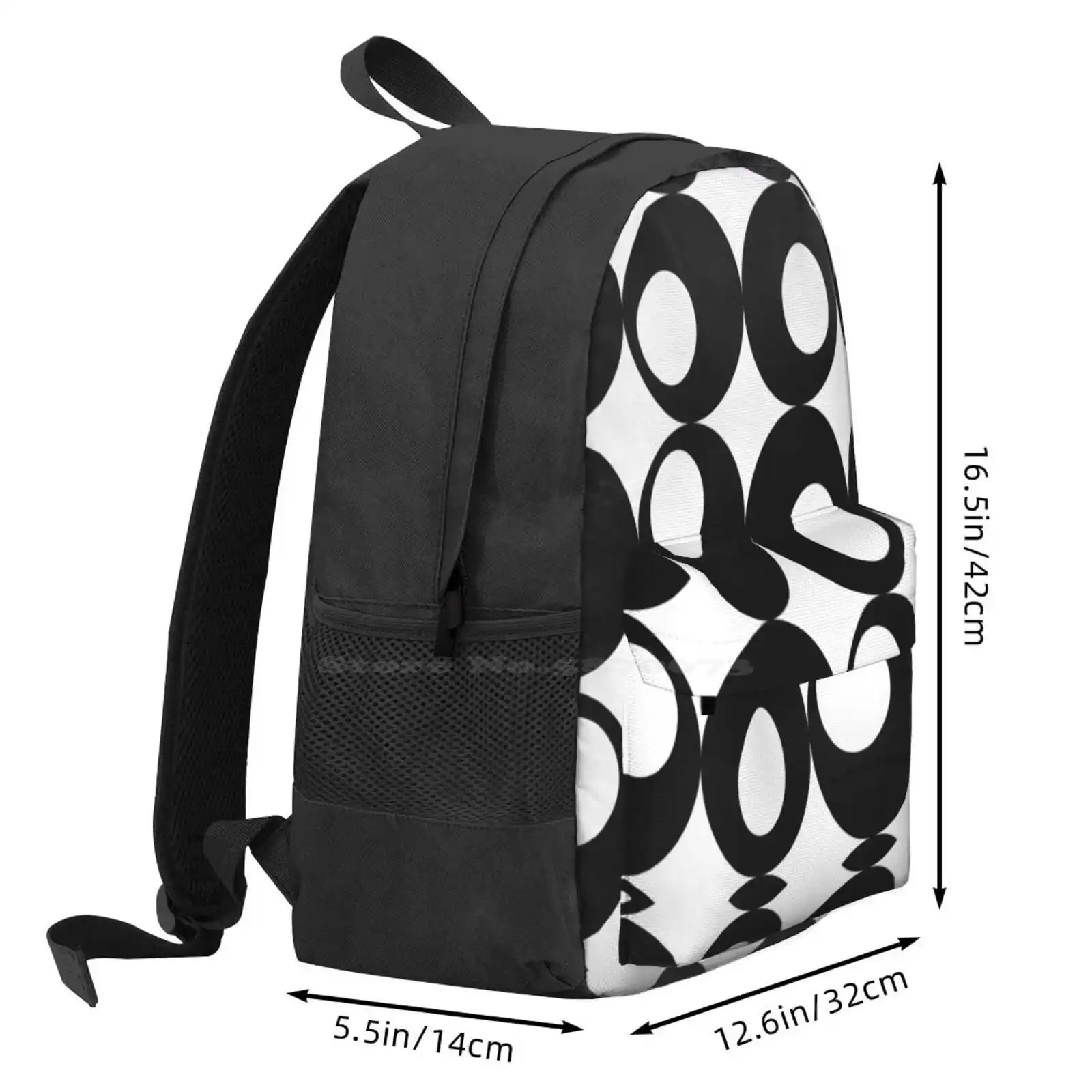 Hole Hot Sale Schoolbag Backpack Fashion Bags Black And White Contrast Circles Retro Vintage Swinging Sixties 60S 1960S image 3