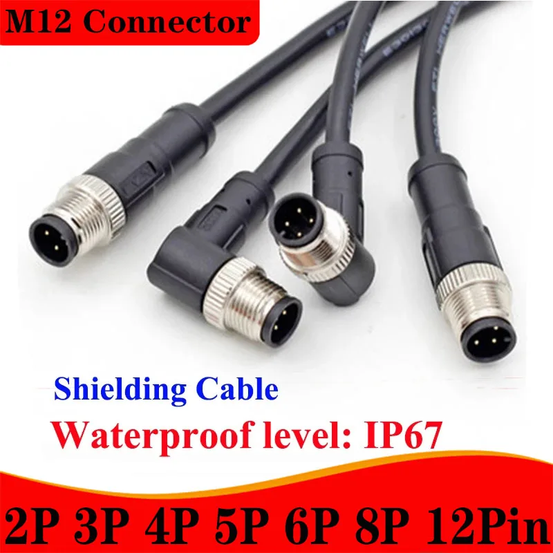 

M12 2P 3P 4P 5P 6P 8P 12Pin Waterproof IP67 Aviation Male Female Plug With Shielded Cable Connector For Data And Telecom Systems