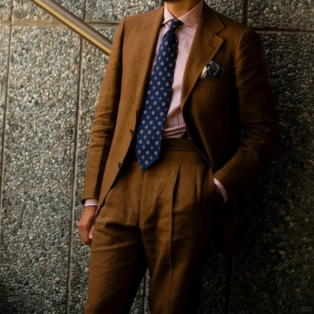 

Men's Suit Linen Two-piece Set Single-breasted Slim and Comfortable Suit Casual and Fashionable Commuting Suit Men Costume Male