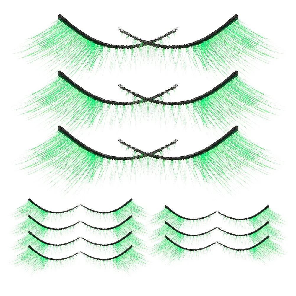 10 Pairs Green False Eyelashes – Dramatic Wispy Strip Lashes for Day Makeup & Costume
