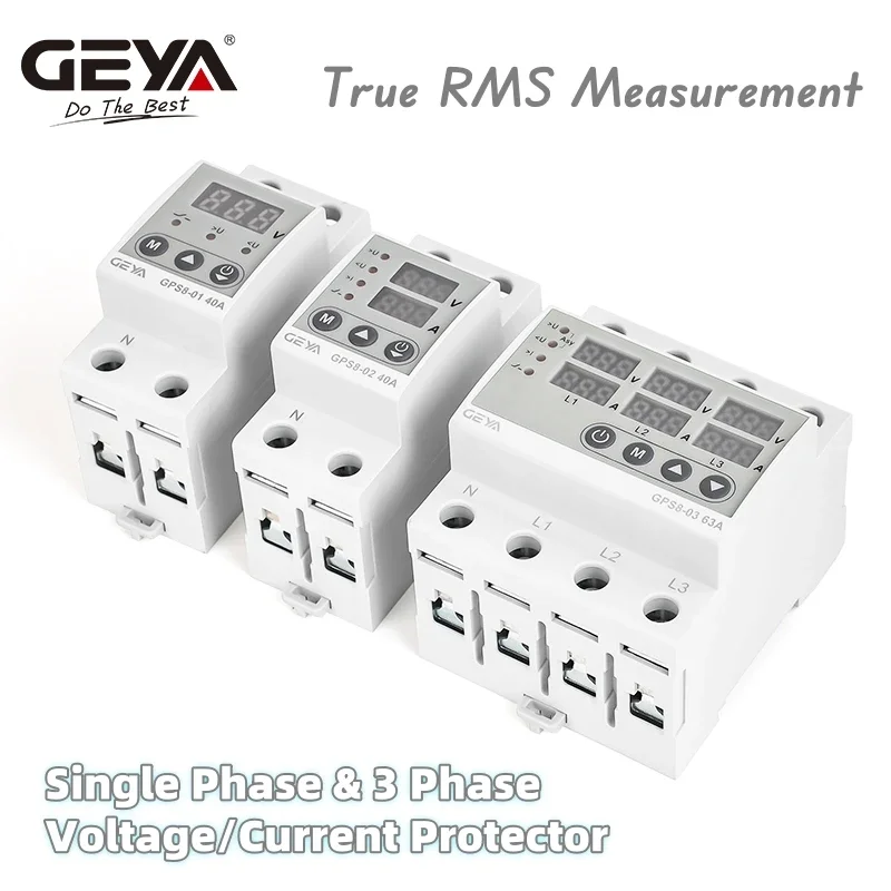 GEYA GPS8 Din Rail Over Current Protector Over Voltage Under voltage Protective Device 40A 63A 80A 220VAC