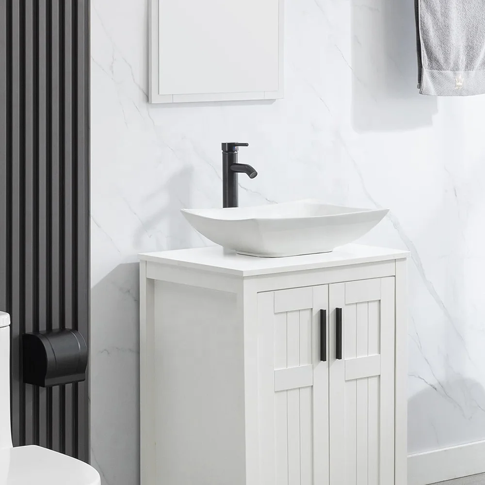 * Square Minimalist Design White Classic Curved Porcelain Vessel Countertop Ceramic Bathroom Sink