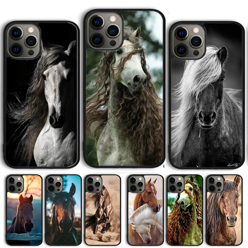 Horse Racing Run White Brown Animal Phone Case Cover For iPhone 15 16 14 13 12 Pro Max mini 11 Pro Max XS X XR Plus