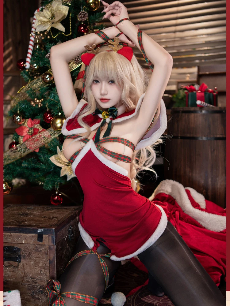 Sexy Christmas Outfits Hollow See Through Uniform Cosplay Costume Women Xmas Santa Claus Dress Red New Year Backless Lingerie