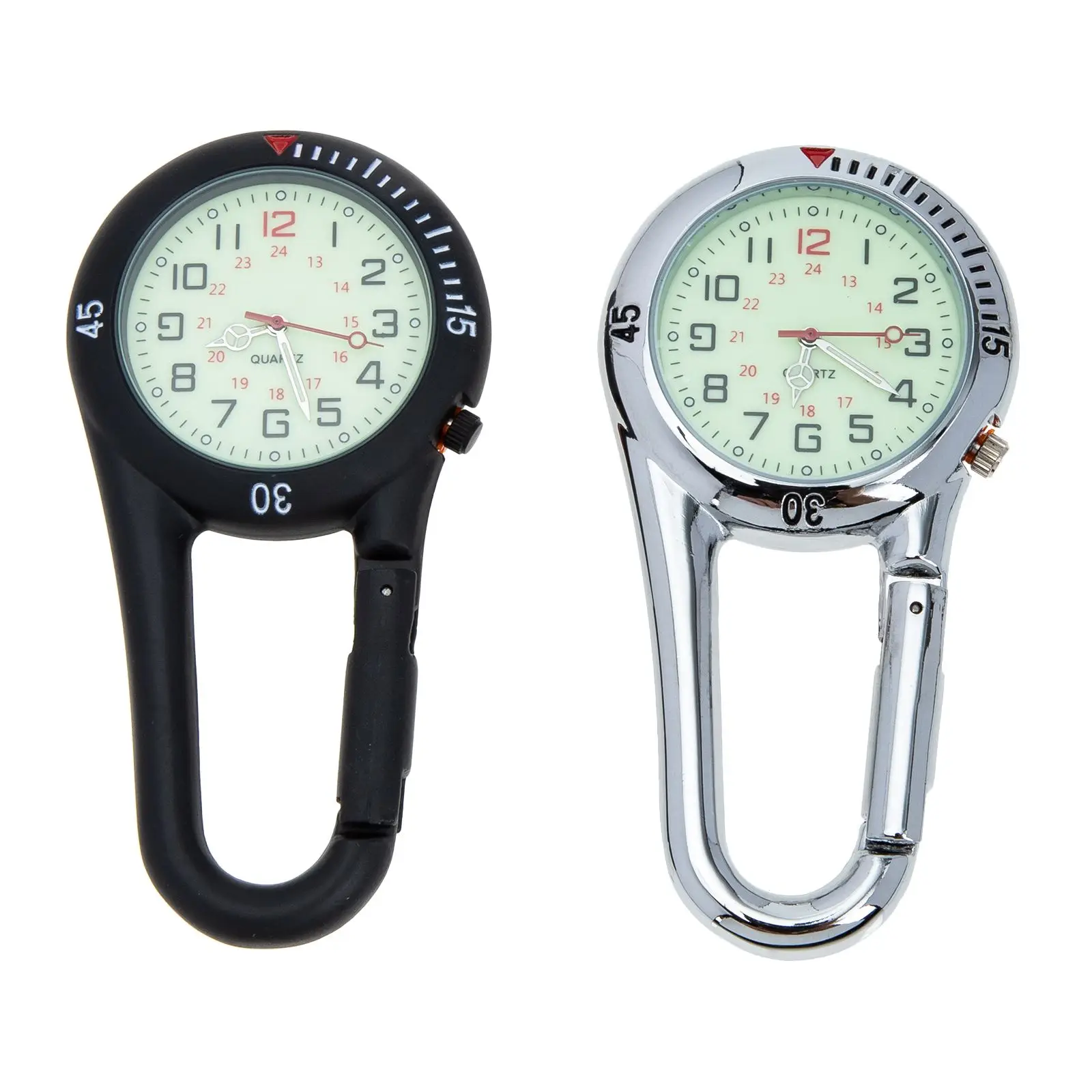 

2 Pcs Fluorescent Dial Climbing Carabiner Watch Small Pocket Clip On Portable Outdoor Tool Silica Gel Camping Precise Movement