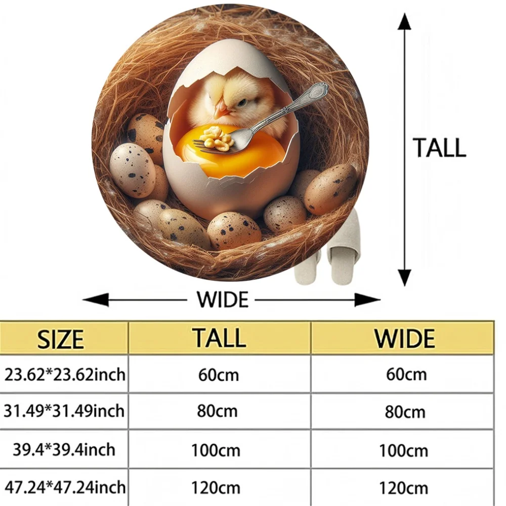 Cute Chick Hatching Egg Nest Round Rug Flannel Nursery Kids Room Decor Soft Non Slip Floor Mat Baby Shower Gift Idea Carpet