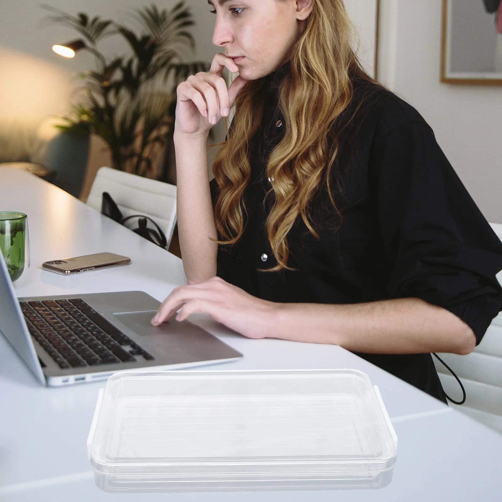 2Pcs Plastic Document Box Stackable Transparent File Organizer Storage Box with Lid Office Paper Holder for Home School