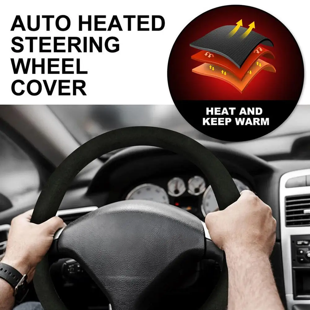 12V Heated Steering Wheel Cover Warm In Winter Universal Fit Steering Wheel Protector Outer For Cars Trucks Car Accessories