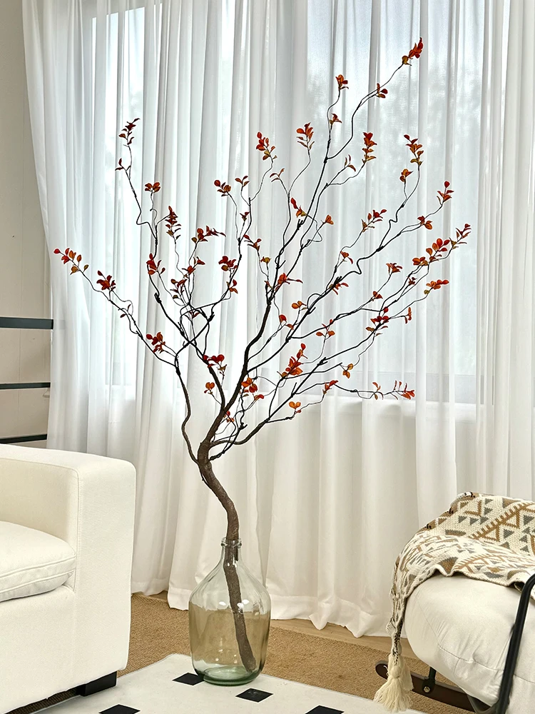 

Искусственное декоративное растение в горшке для интерьера, имитация цветка Красной горы Фэн-шуй, напольное украшение для гостиной