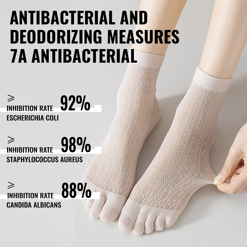 Носки MiiOW женские с пятью пальцами, тонкие дышащие сетчатые антибактериальные Дамские длинные кружевные хлопковые, с дезодорирующим эффектом, с разрезом, на лето