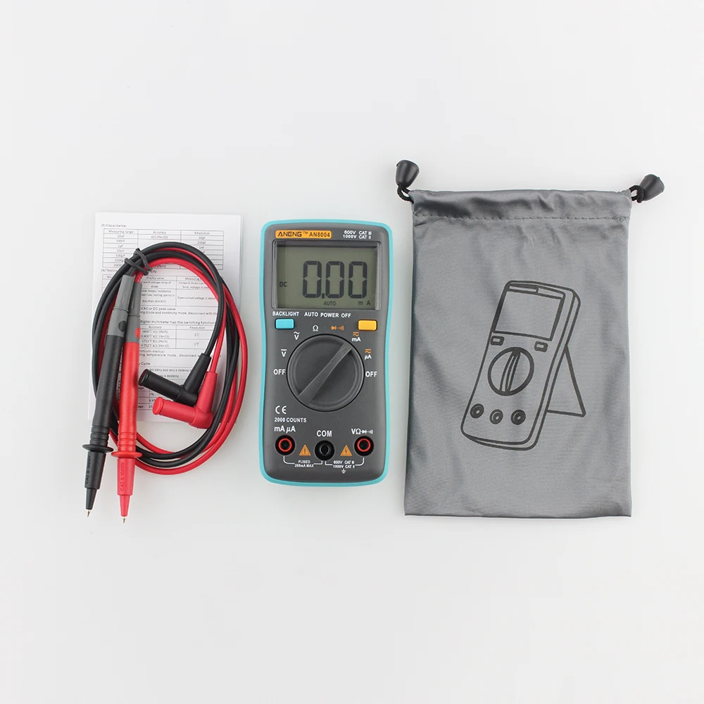 ANENG8004 Digital Multimeter 2000 Counts Auto Back Light /DC Voltmeter Transistor Tester Frequency Diode Temperature