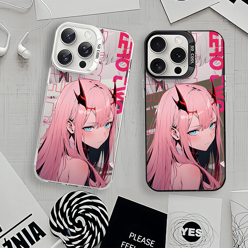 Zero Two Darling in the FranXX Anime Laser Phone Case for iPhone 12 11 13 14 15 16 Max Pro Plus IMD Shockproof Silicone Coque