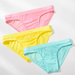 Calzoncillos transpirables para hombre, calzoncillos transparentes ultrafinos sin costuras, bragas sexis de seda helada de tiro medio para hombre, ropa interior elástica, Slip Cueca