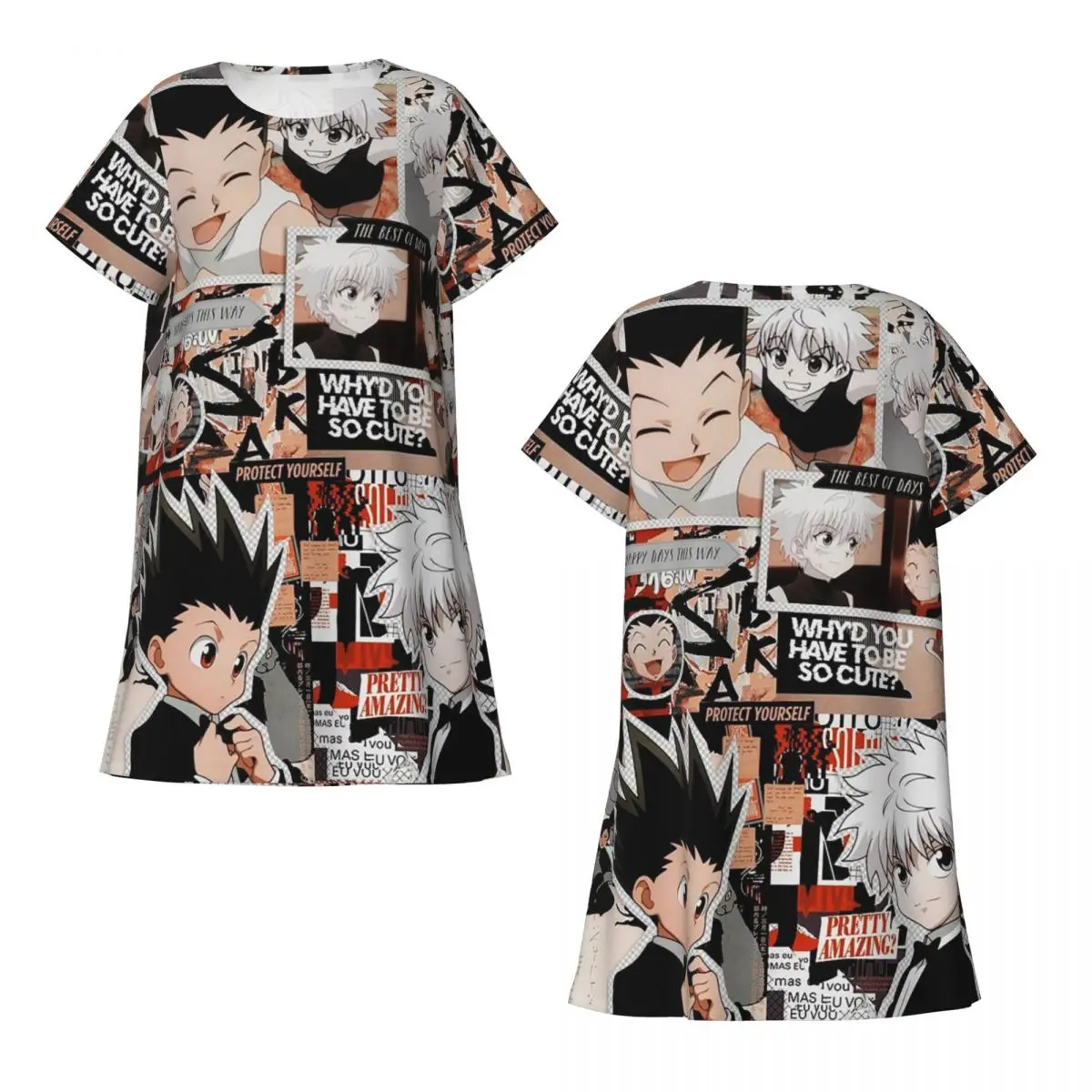 Anime HXH Hunter X Hunter Short Sleeves Nightdress For Sleeping Sleepshirts Women Short Sleeve Nightgowns Loose Pajama Dress