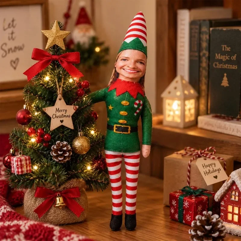 Custom Photo Christmas Elf Doll Personalized Poseable Plush with Bendable Wire Frame Holiday Gift Secret Santa Stocking Stuffer
