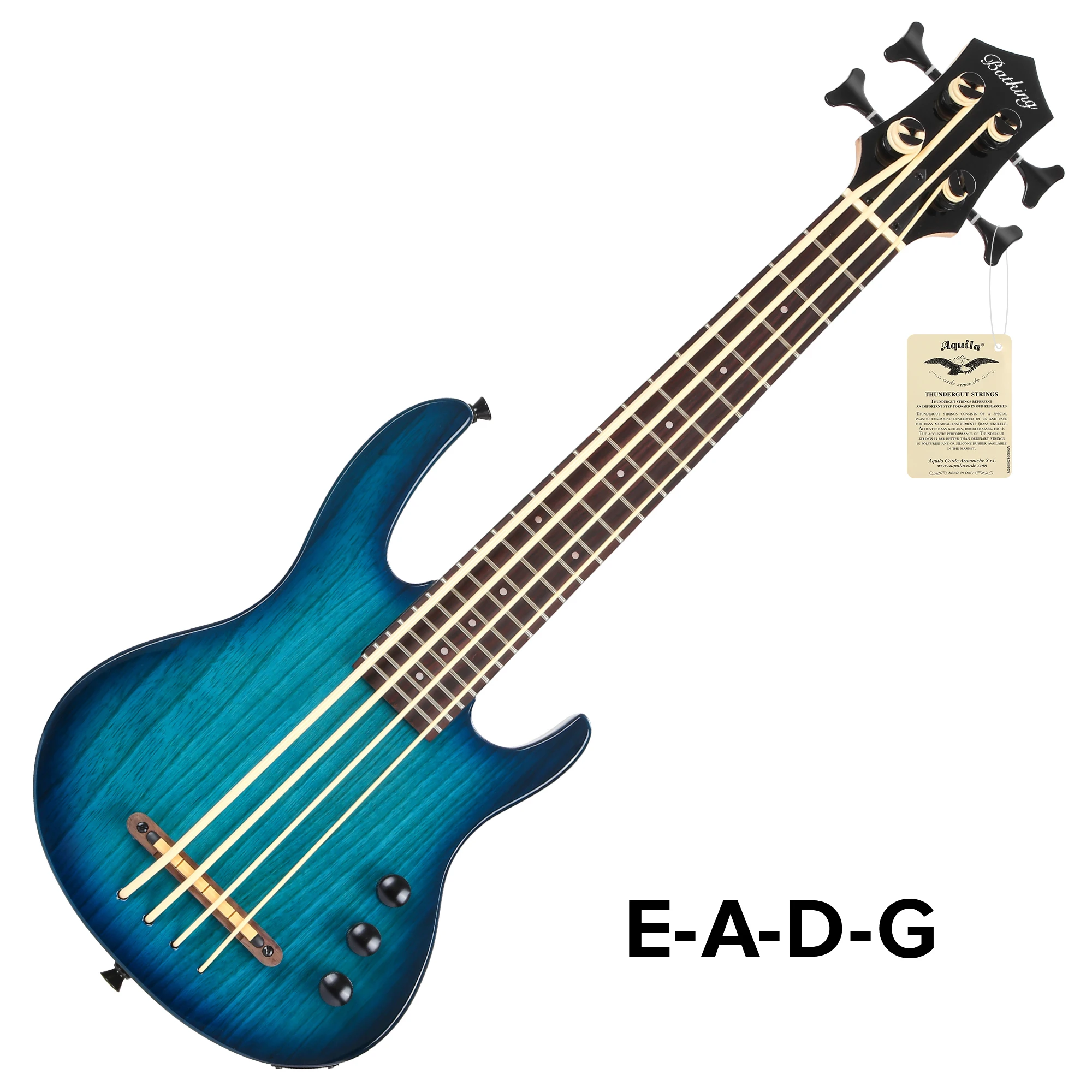 Batking Uku bass Fretted 4 String Electric Ukulele Bass, Through Neck Ukelele Bass with Gig bag.