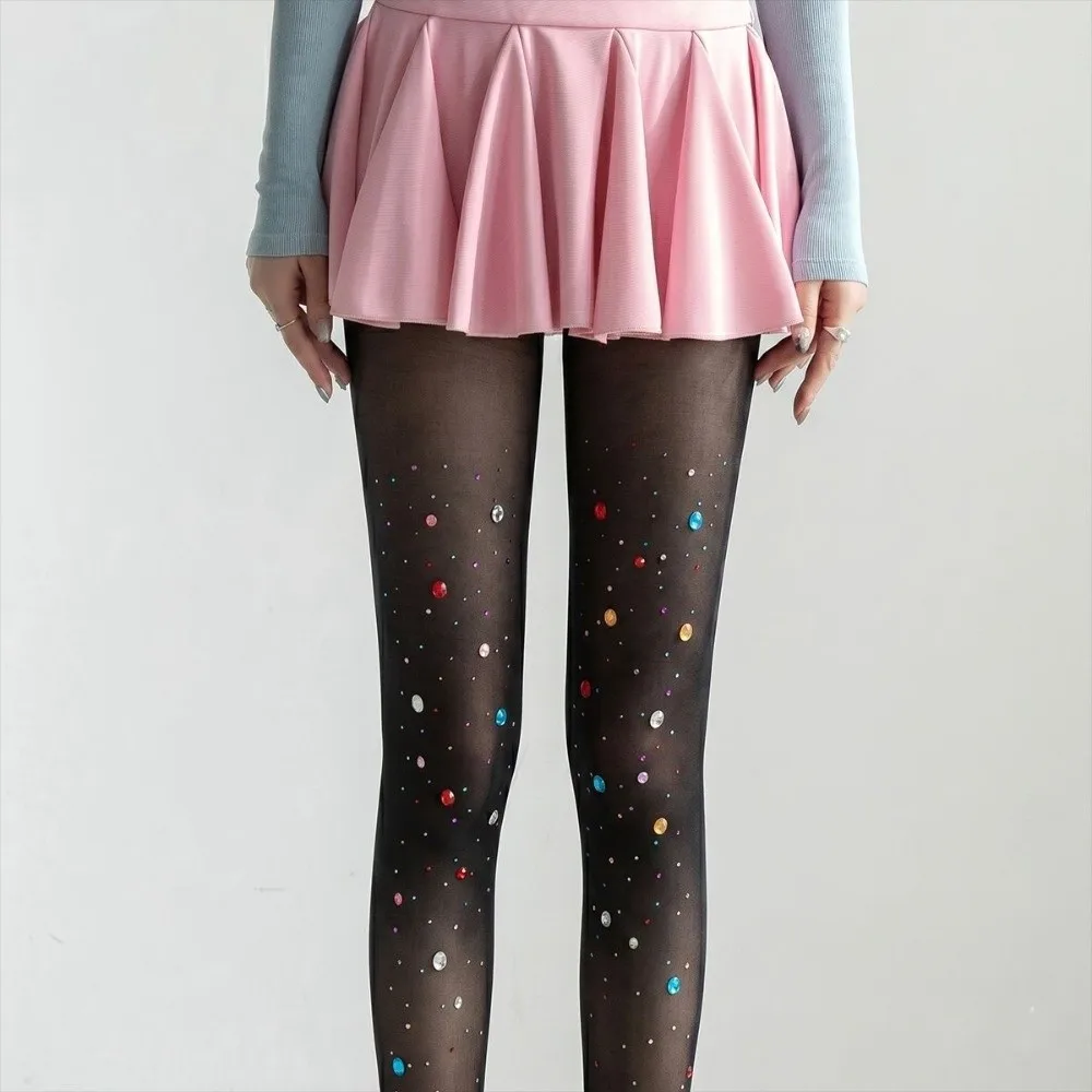 Street Fashion Y2K Colorful Rhinestone Pantyhose Stretch Dopamine Silk Stockings 20D Hot Girl Style Shiny Tights Women