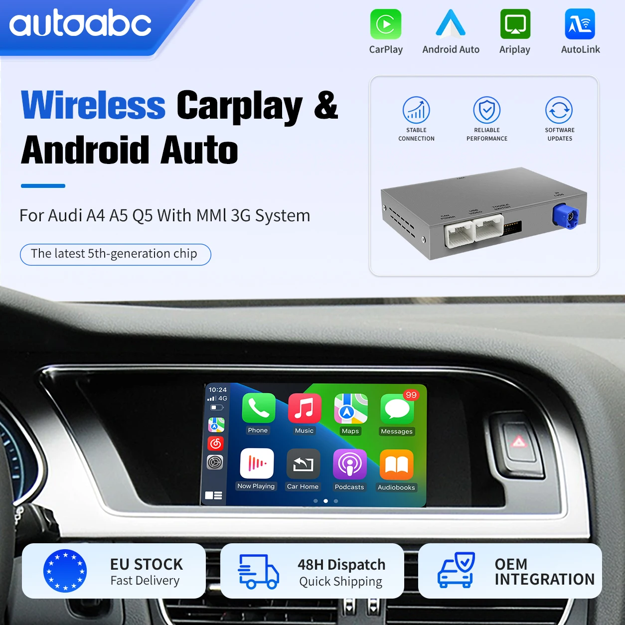 Interface de mise à niveau multimédia MMI 3G pour Audi A4 A5 Q5 2010-2016, CarPlay sans fil, Android Auto, AirPlay, module de navigation