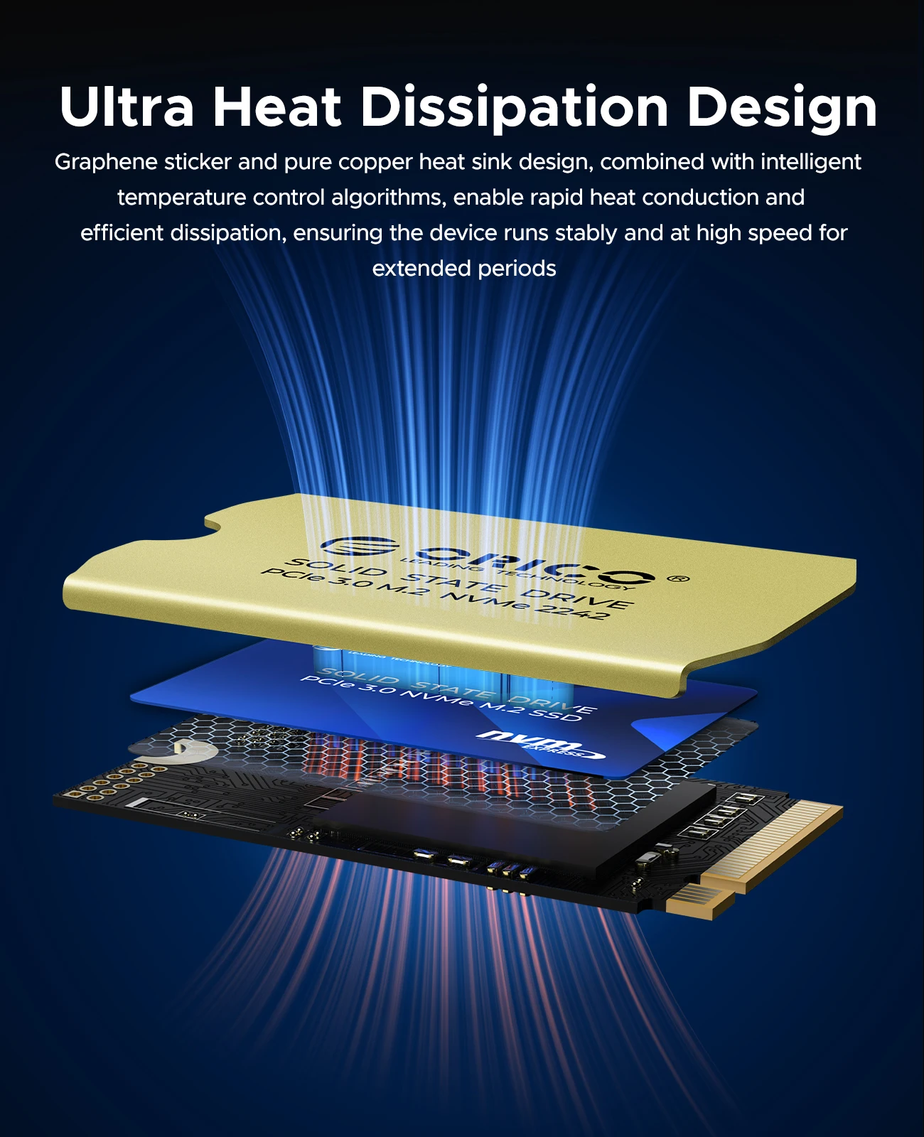 ORICO M.2 2242 1TB SSD NVMe PCIe3.0 Gen 3x4 Unidad interna de estado sólido 3D NAND TLC hasta 3100 MB/s para computadora portátil/escritorio D10 2242