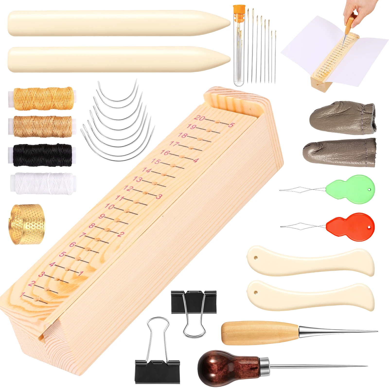 Book Binding Cradle Kit Wooden Bookbinding Supplies Portable Bookbinding Hole Punching Tools for Notebook Binding Journal Making