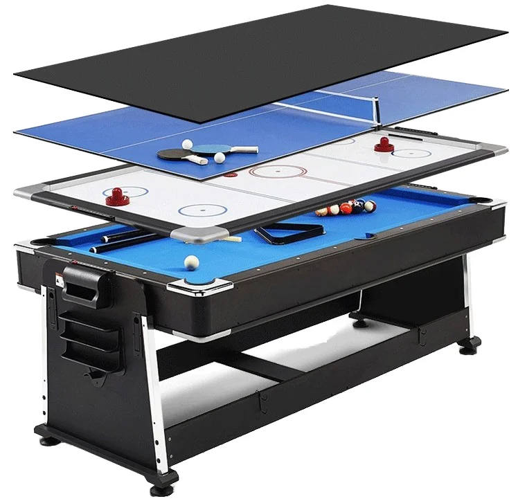 Custom 7ft 4-in-1 Luxury Pool Table Modern Indoor Multi-Function Flip Game with Auto Ball Return Features