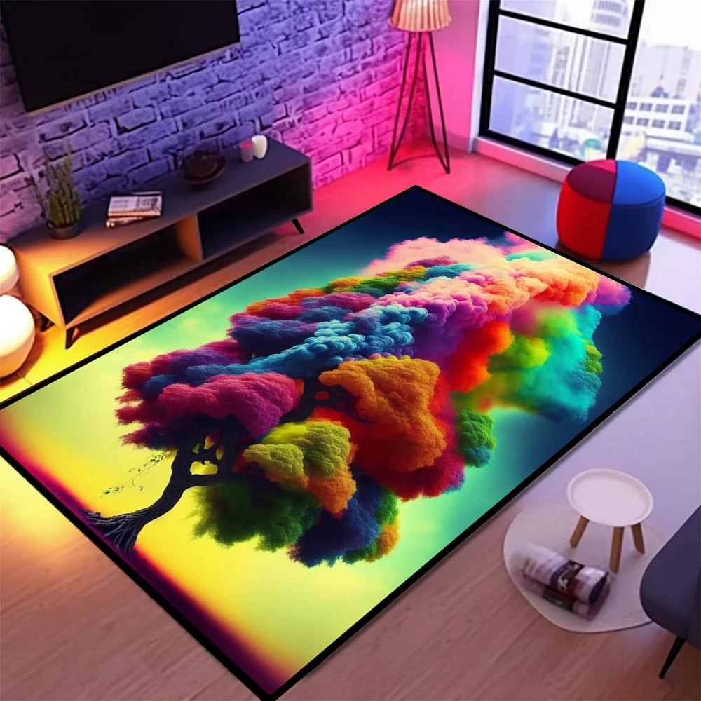 

Creative Area Rug Rainbow Color Tree Shape Funny Painted Colorful Carpet for Home Decor Hotel Bar Party Business Shop,Etc.