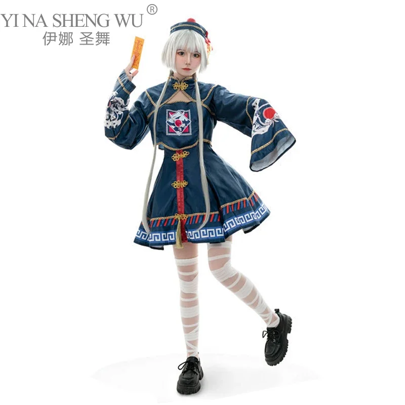 

Anime Zombie Jks Set for Girl Chinese Navy Blue Loli Dresses Gothic Style Cosplay Halloween Masquerade Costumes Devil costume