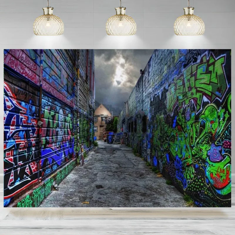 Graffiti Wall Backdrop Hip Hop Party Hippie Street Art Colorful Brick Wall Photo Background Vintage Birthday Decor Photographi