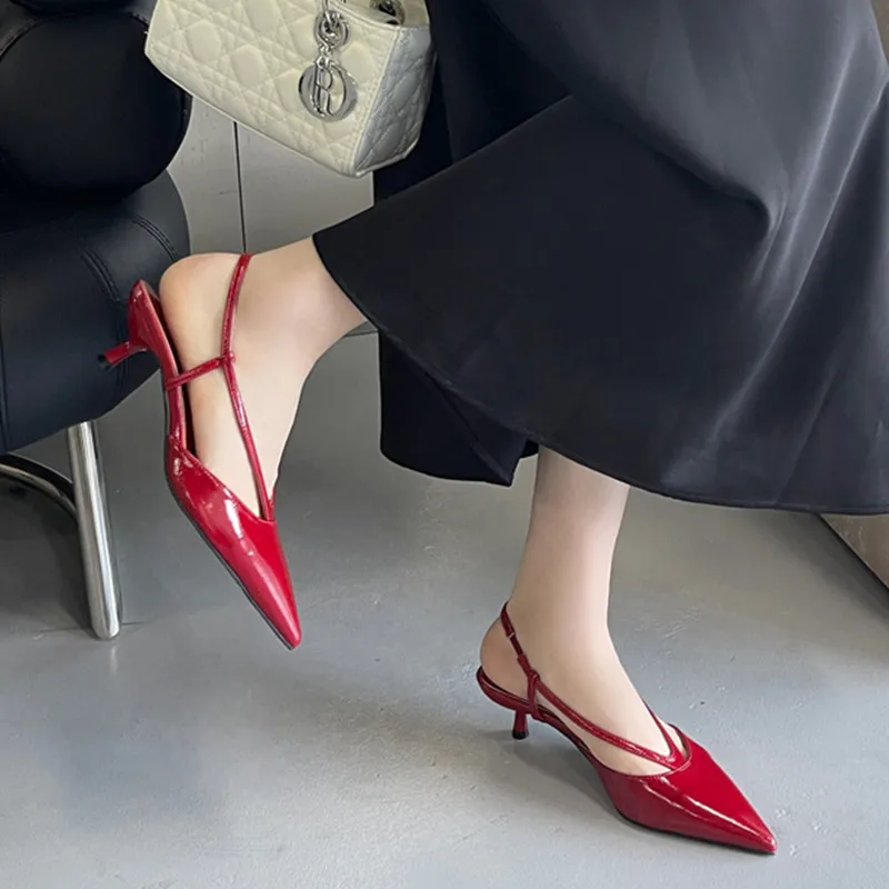 Bailamos 2025 Brand New Women Sandals Fashion Pointed Toe Ladies Elegant Slingback Sandals Med Heel Dress Pumps Shoes Mujer