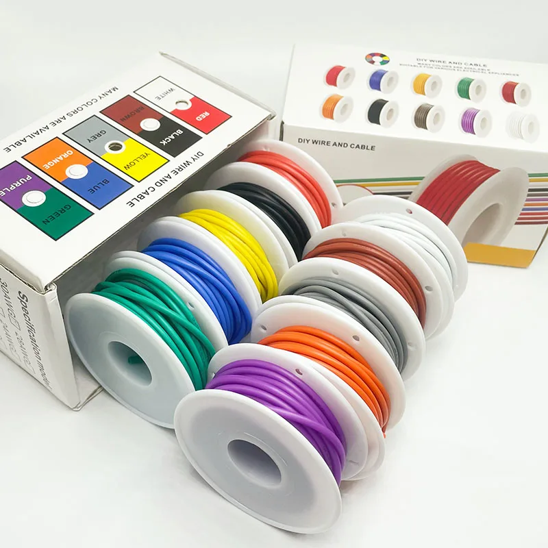 Fil de Silicone Flexible résistant à la chaleur 30AWG 28AWG 26AWG 24 22 20AWG 18AWG 16AWG fil de cuivre étamé toronné, ensemble mixte de 5 couleurs