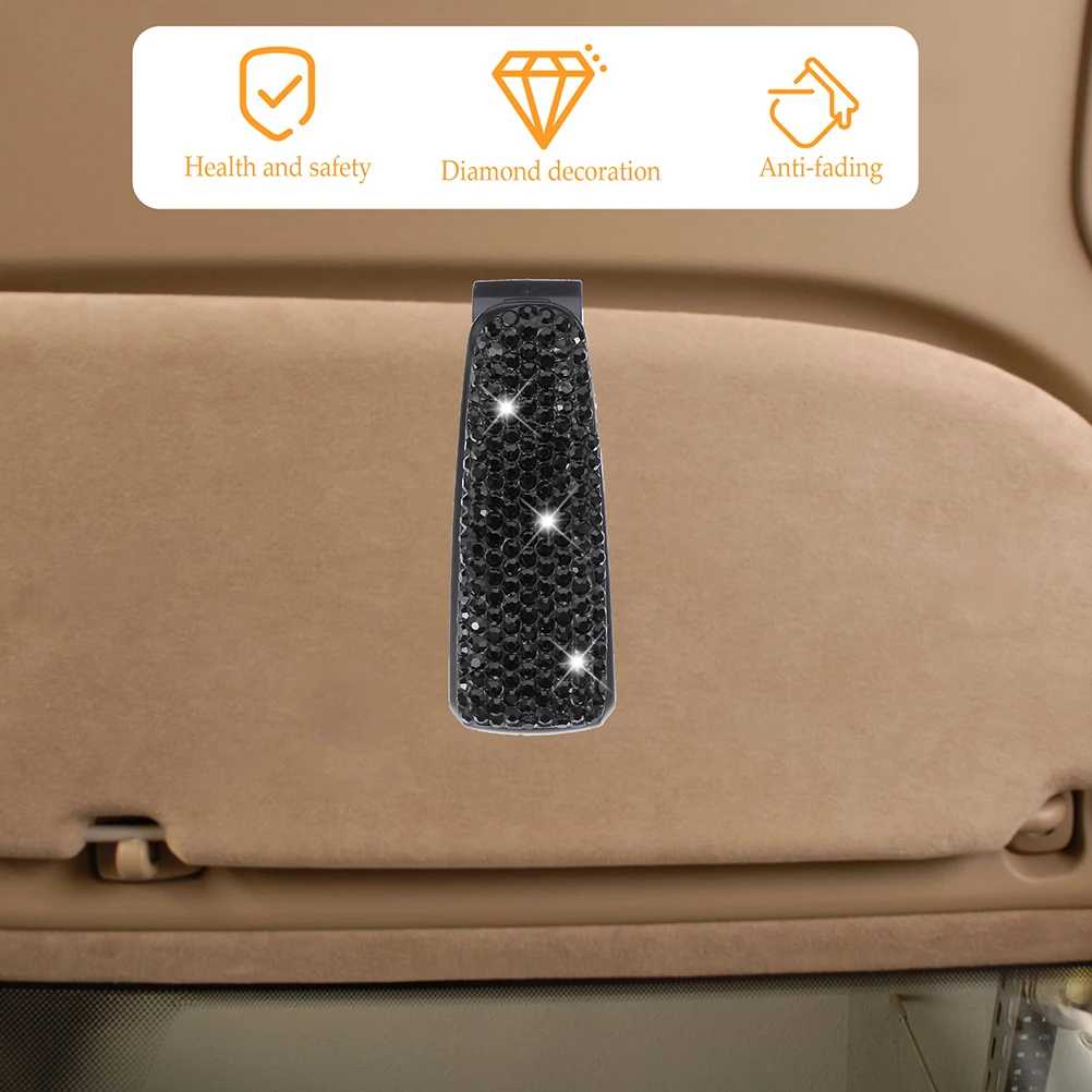 

2pcs Black Rhinestone Sunglasses Clip Car Glasses Holders Sun Visor Long Service Life Plastic Vehicle Clips