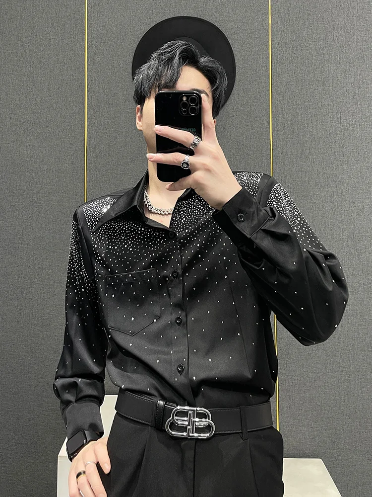 

Tianxing Design Men's Long Sve Silk irt Glittering Ice Silk Loose Fit Spring Summer Faionable Youth Button up