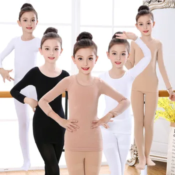 Conjuntos de roupa interior térmica de inverno para crianças ginástica ballet dança roupa interior meninas trajes desempenho ballet invisível cor nude