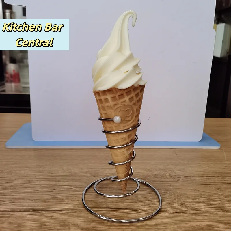 【Stainless Steel Ice Cream Roll Cone Holder Stand French Fry Waffle Display Rack Fries Pizza Hand Metal Serving Basket】
