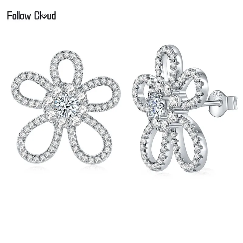 

Follow Cloud 0.3ct White Gold Certified Flower Shape Moissanite Earring Stud for Women Diamond Jewelry Gift S925 Sterling Silver