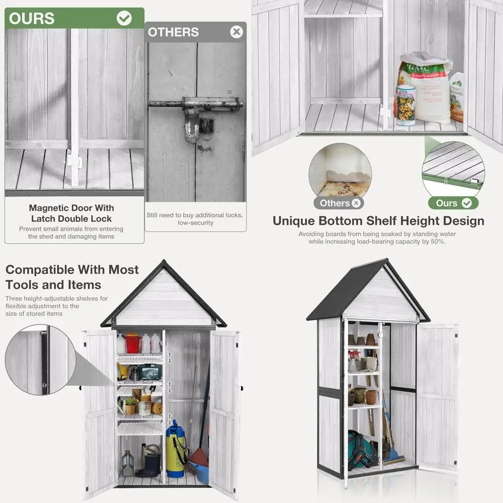 

Всепогодный уличный навес с напольным и металлическим шкафом для инструментов, с регулируемыми полками и двойными запираемыми дверями для сада.