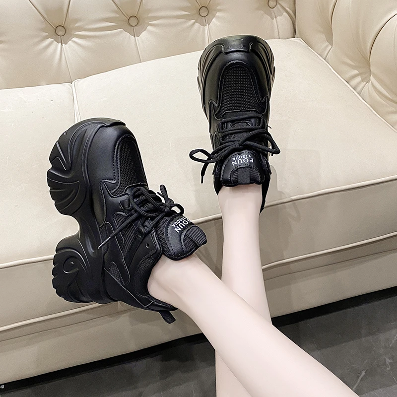 10CM High Platform Women Sneakers Autumn Thick Sole Casual Dad Chunky Shoes Woman Leather Sports Walking Shoes Zapatos Mujer